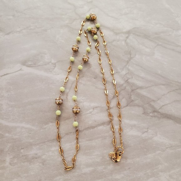 ✨ Vintage 2000's 00s Y2k Pastel Green Beads Rhinestones Pave Station Necklace ✨